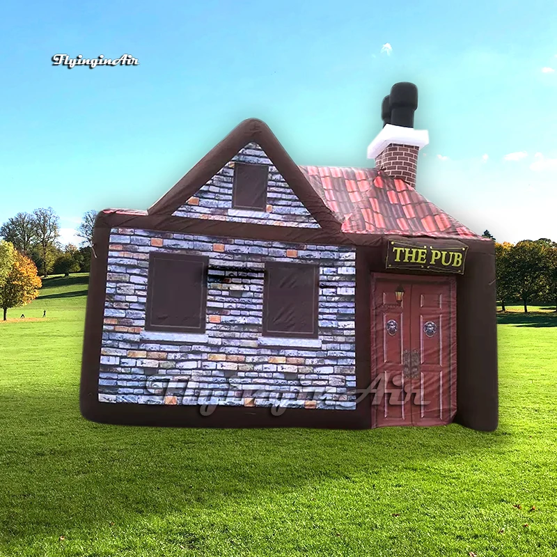 

Temporary Retro Inflatable Pub Tent Portable Public House Air Blow Up Bar With Chimney For Yard Party Event