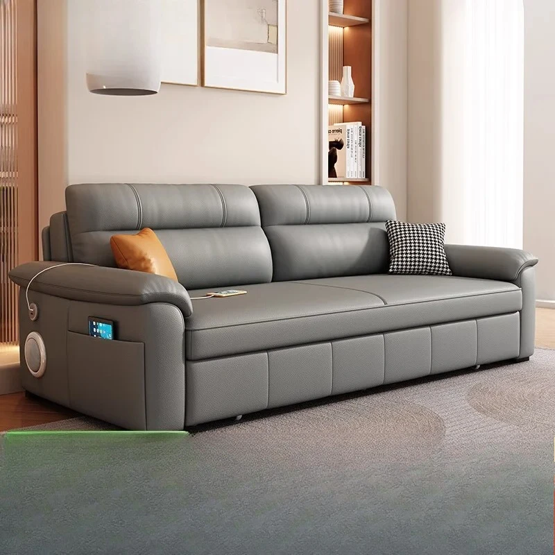 

Диван-кровать из кожи Napa для гостиной, для малогабаритной квартиры, кремового цвета, складной, многофункциональный, телескопический, двух- и трехместный, прямой, новинка 2024 года