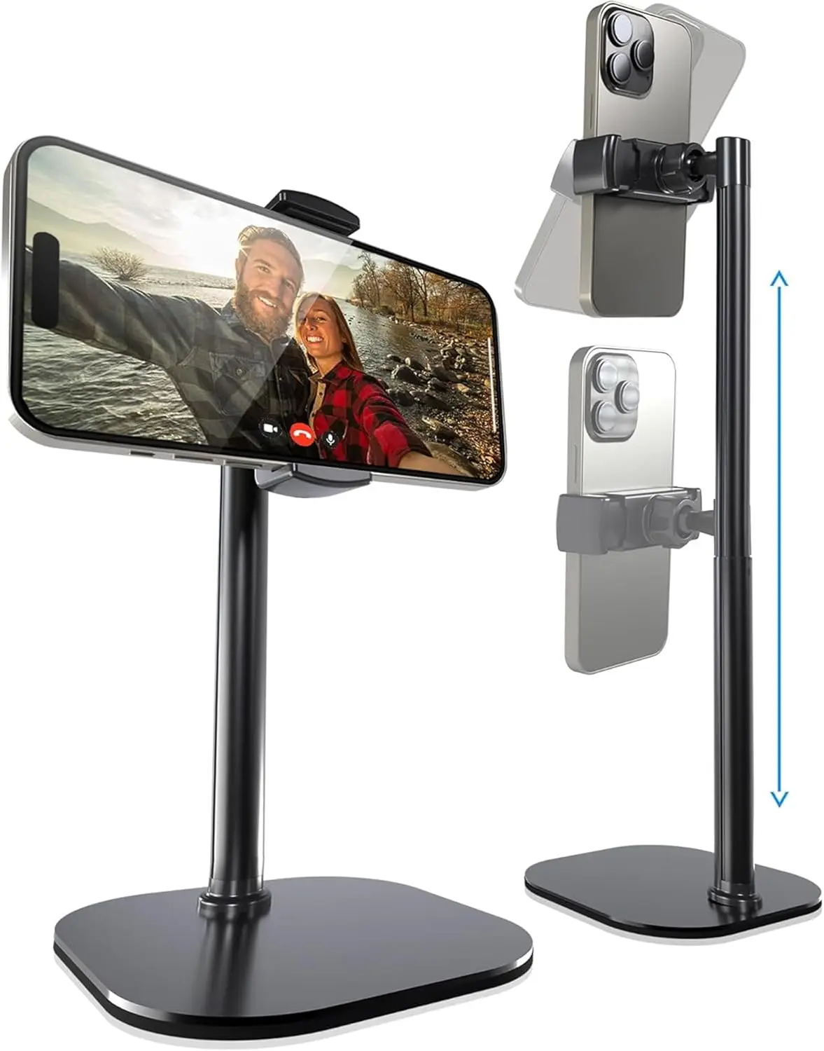 

Adjustable Desk Phone Stand for Video Calls, Recording, Fits iPhone and Android, Stable Tripod Holder (Night Black)