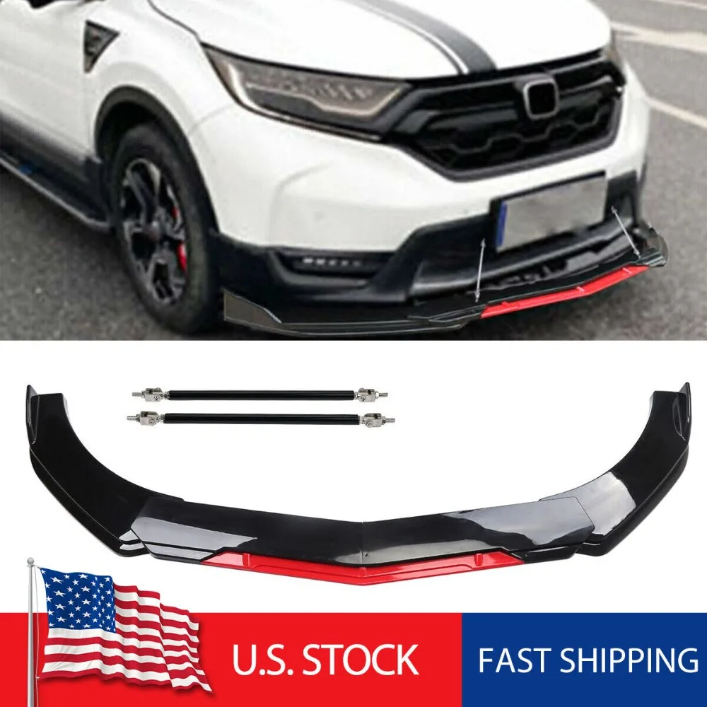 

Front Bumper Lip Spoiler Splitter Red + Strut Rods For Honda CR-V CRV 2017-2022 United States