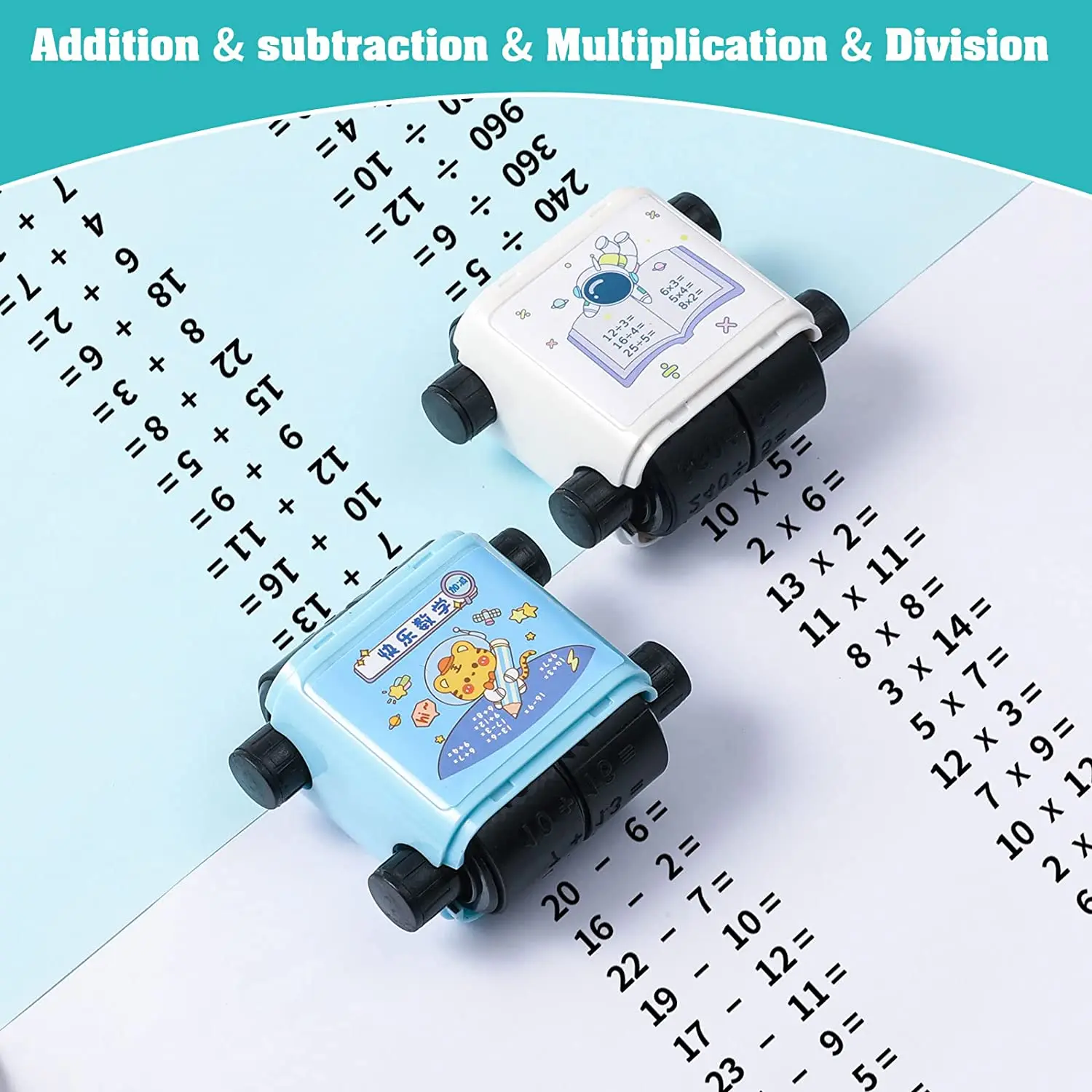 Smart Roller Stamps 2 in 1 Math Stamp Addition Subtraction Practice Stamps Within 100 Dual Head Teaching Stamps Learning Toy