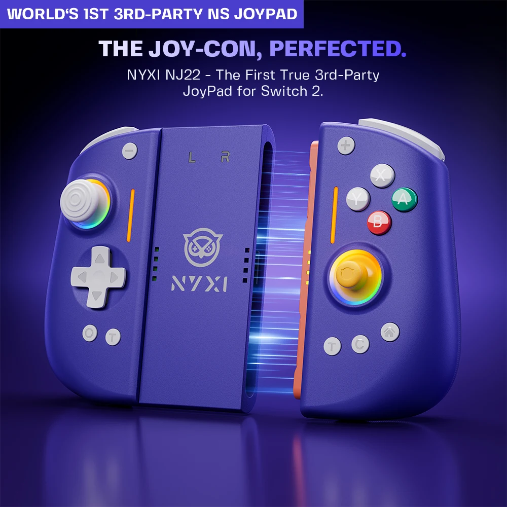 NYXI Hyperion 3 Purple Edition, Magnetic Modular Joypad for Switch 2, Hall Effect No Drift, Full Mechanical Buttons, 9-Axis Gyro, Pro & Handheld Mode