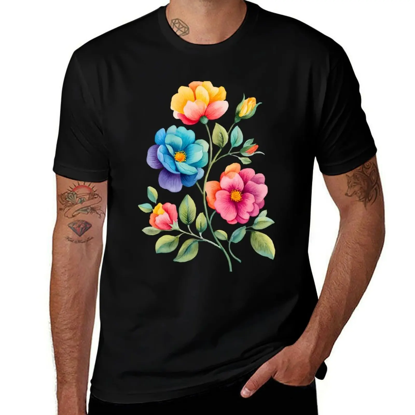 

Colorful Watercolor Flowers Rainbow Art T-Shirt new edition funny costumes blue lock shirts men