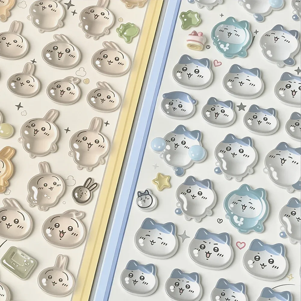Cute Chiikawa 3D Jelly DIY Crystal Stickers Usagi Hachiware Decals Waterproof for Phone Laptop Cup Anime Scrapbook Kawaii Gift