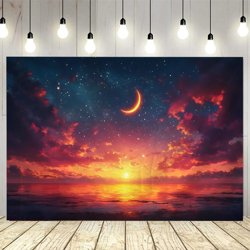 Starry Sky, Bright Moon, Night Wall Decoration, Tapestry, Home Wall Hanging, Cartoon, Hippie, Psychedelic Art Background Poster