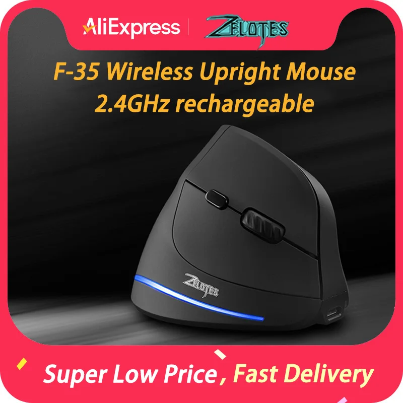 Zelotes F-35 Wireless Gaming Mouse Vertical Rechargeable 6 Key Mice 2.4G 3 Level DPI Adjustable Office/Gaming Computer Mouse