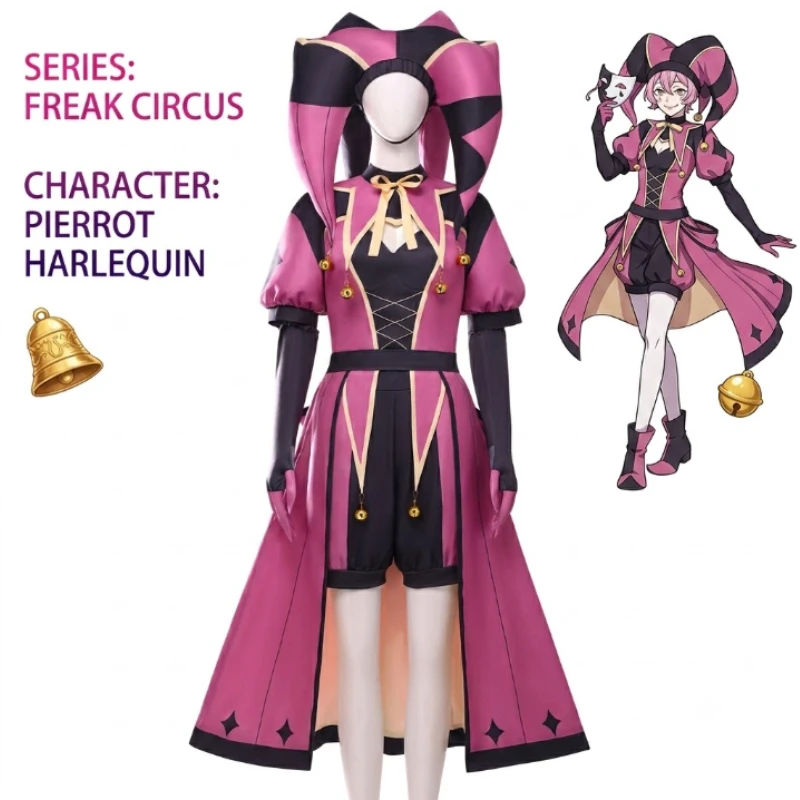 

The Freak Circus Columbina Cosplay Costume Pierrot Harlequin Adult Clown Uniform Halloween Carnival Role Play Outfit