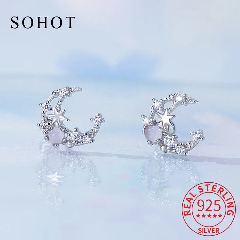 

Real 925 Sterling Silver Piercing Screw Bead Zircon Exquisite Mini Stud Earrings for Women Cute Fine Jewelry Moon Accessories