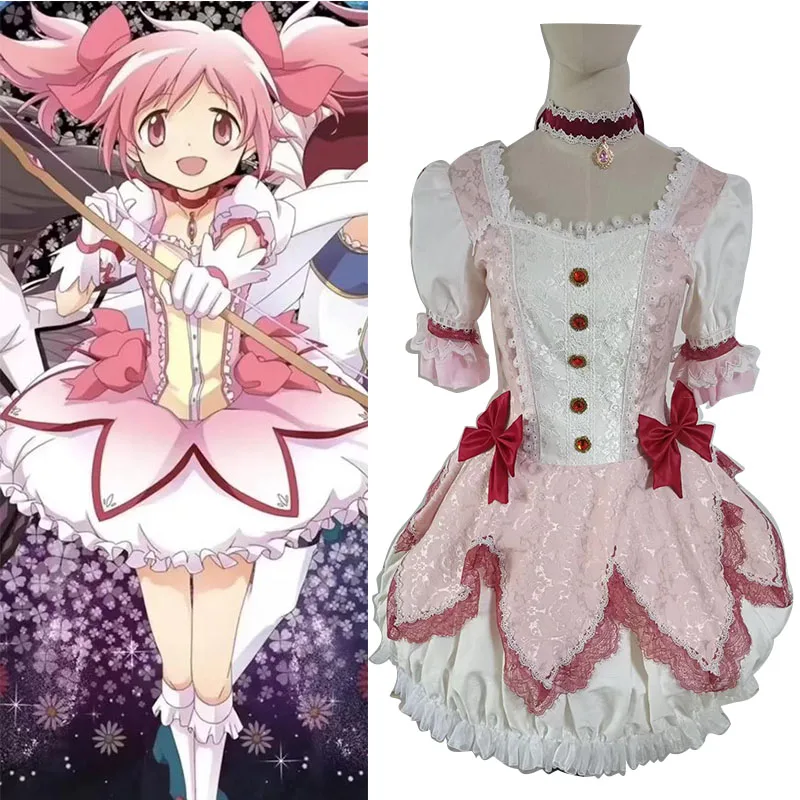 Anime Puella Magi Madoka Magica Kaname Madoka Cosplay  Sweet Battle Dress Activity Party Role Play Clothing Custom-made