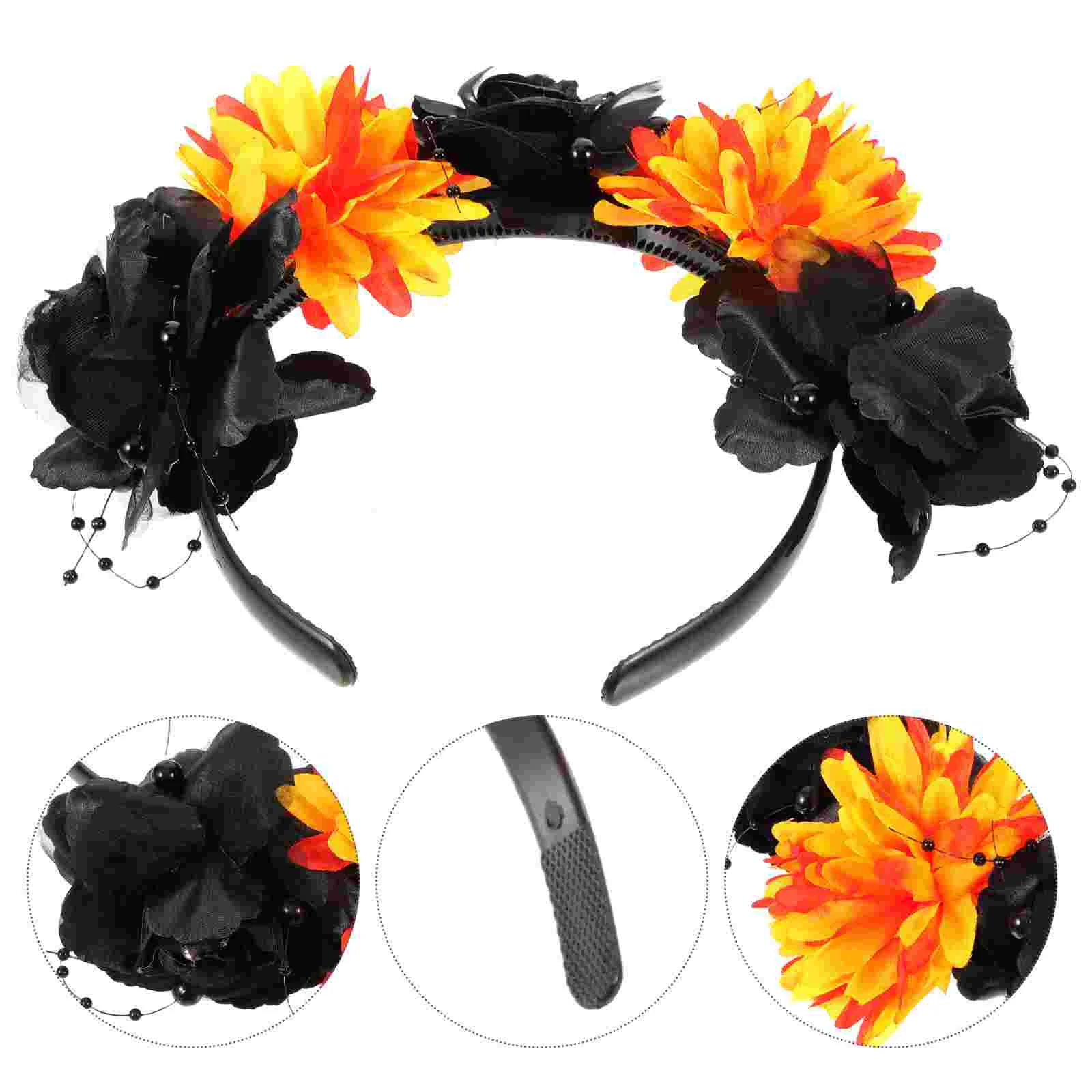 Halloween Hair Accessories Red Fabric Flowers and with Skull Plastic Headband Headwear Makeup Goth for Women Women's