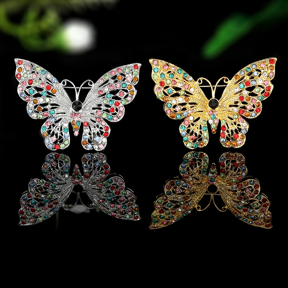 لطيف جميلة الجوف فراشة كريستال التلبيب دبابيس المبهر حجر الراين معبد المينا دبابيس للنساء المجوهرات بالجملة