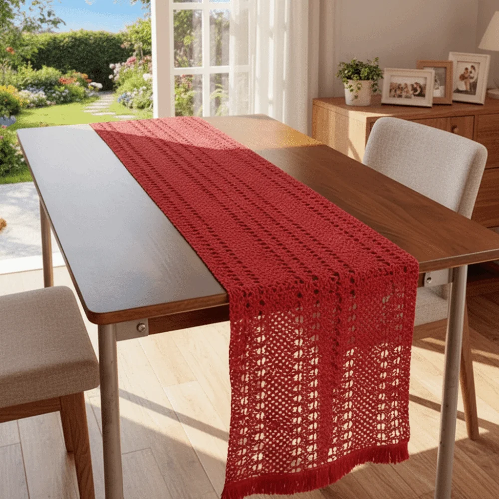 

Traditional Chinese New Year Table Runner Decorative Vintage Red Tablecloth Long Strip Elegant Table Flag Festival Celebration