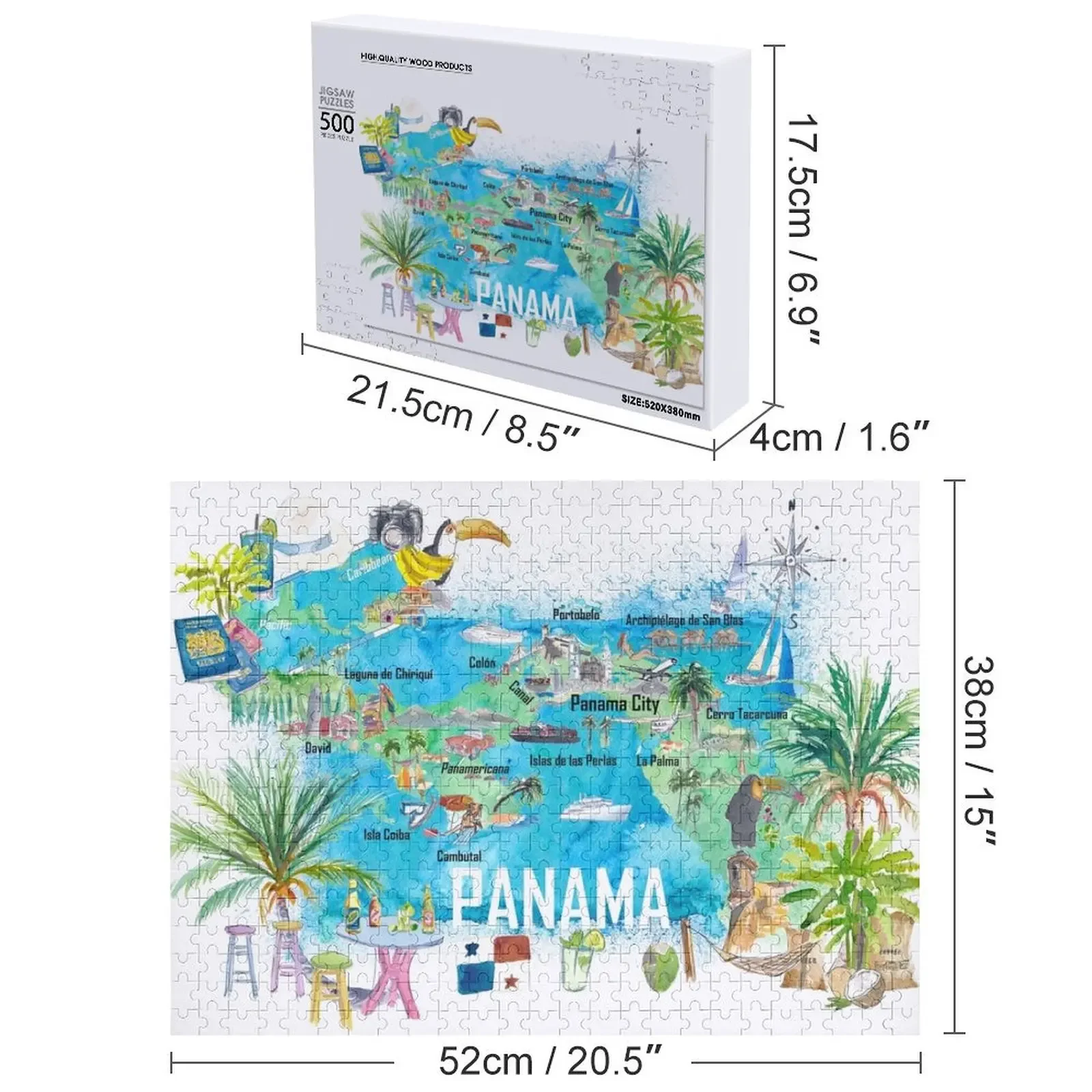 Panama Illustrated Travel Map with Tourist Highlights and Panamericana Jigsaw Puzzle Personalized Gift Puzzle