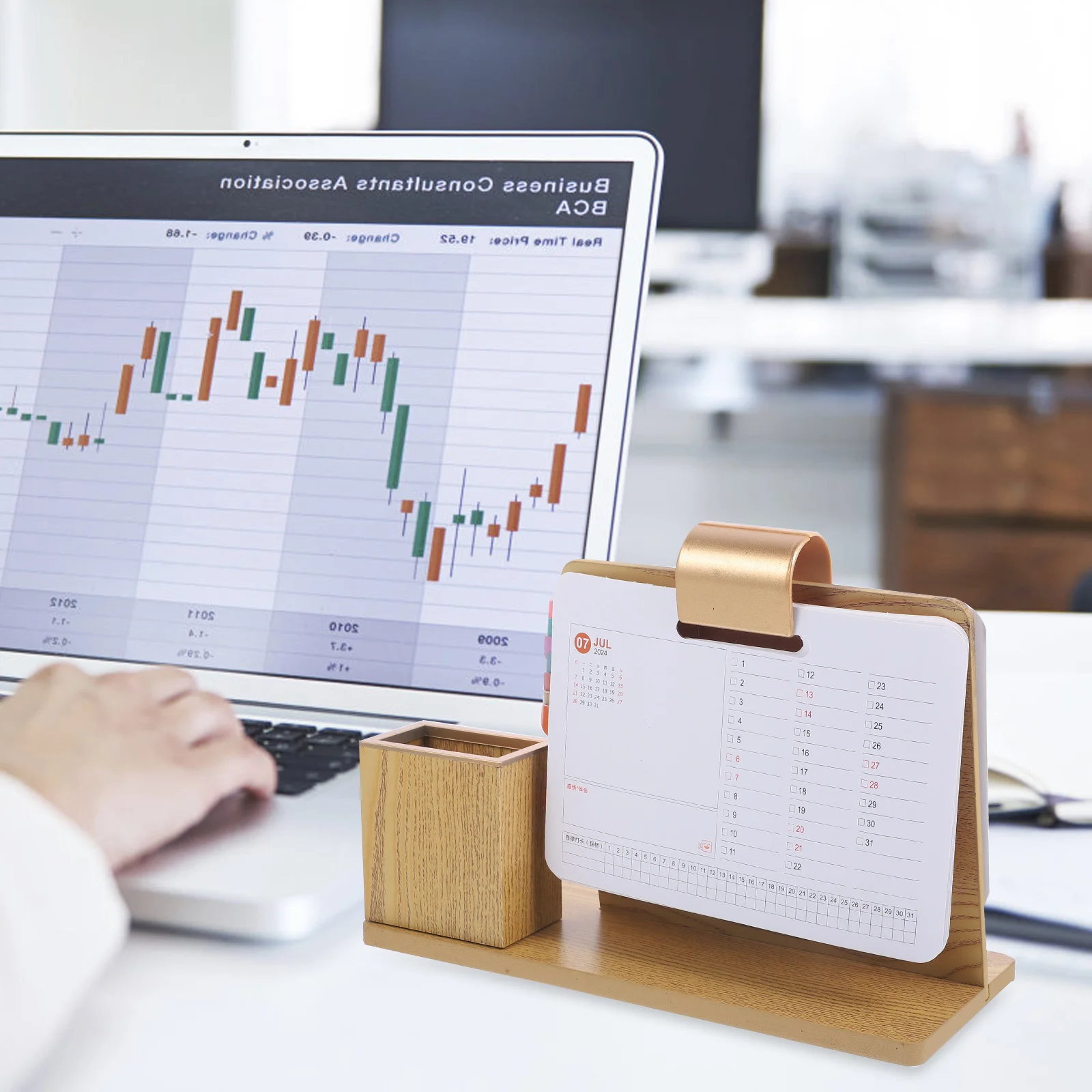 木製デスクトップカレンダー収納ボックス多機能雑貨ホルダーペンオーガナイザー電話収納ケース事務用品