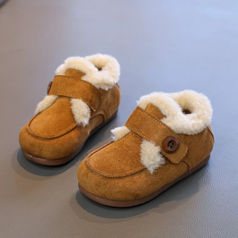 

Outdoor Kids Winter Cotton Shoes New Solid Color Girls Causal Shoes Warm Non-slip Children's Fashion Flat Plush Shoes Hook Loop