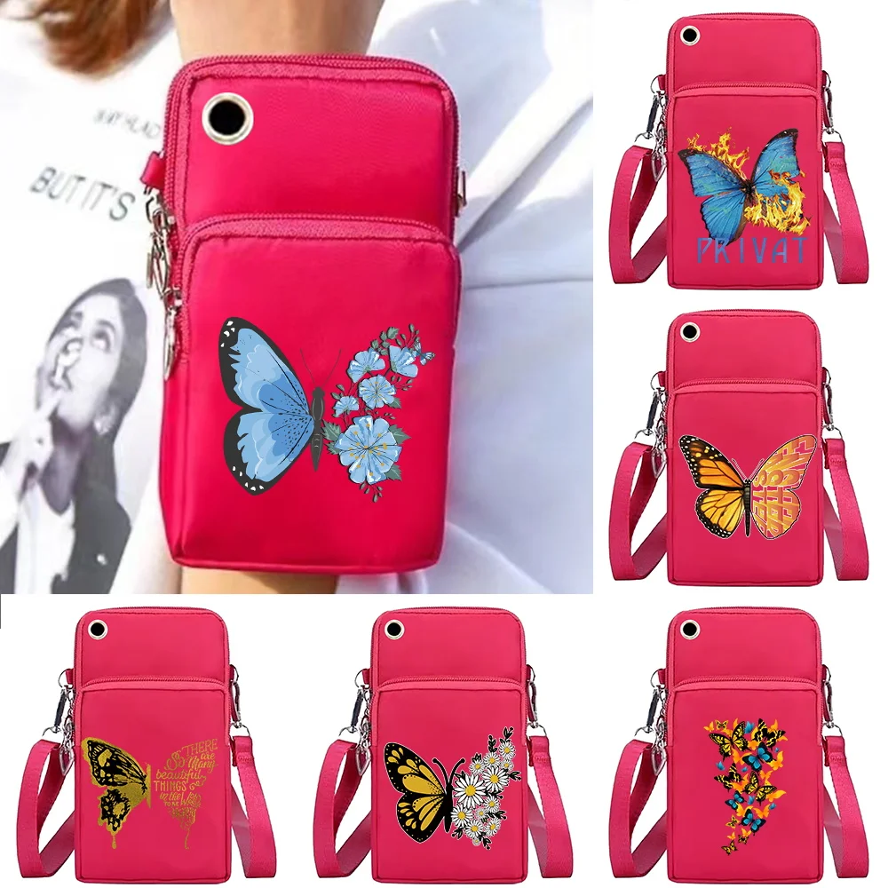 Mobile Phone Bag Wallets Crossbody Bags Clutch Wrist Pack Butterfly Print Organizer for Apple/Huawei/Samsung Cell Phone Packet