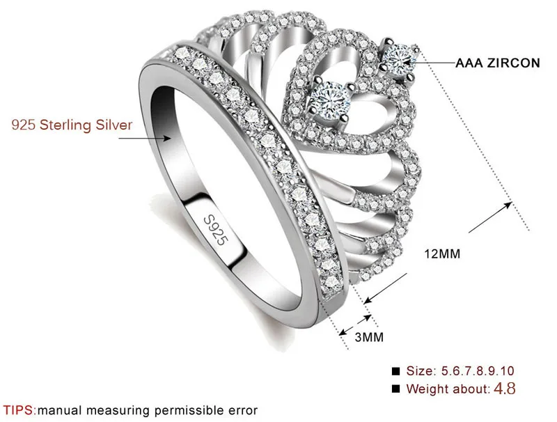 Sent Certificate! Genuine Tibetan Silver Crown Ring Fashion Zircon Statement Wedding Engagement Band Cute Party Jewelry RA017