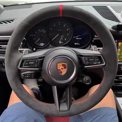 Custom Car Steering Wheel Cover Suede 100% Fit For Porsche Taycan Boxste Panamera Macan Cayenne 718 911 9YA 971 Car Accessories