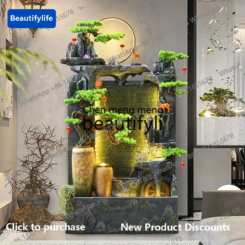 

183ff Rockery running water fountain making money Double-sided water curtain wall running water screen ornament office