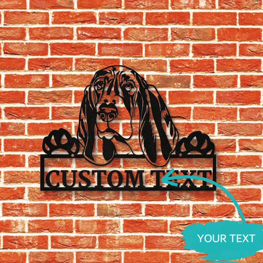 

Unique Metal Plaque Personalized Basset Hound Wall Art Custom Text Classic Style Dog Lovers Wall Decor No Electricity Needed