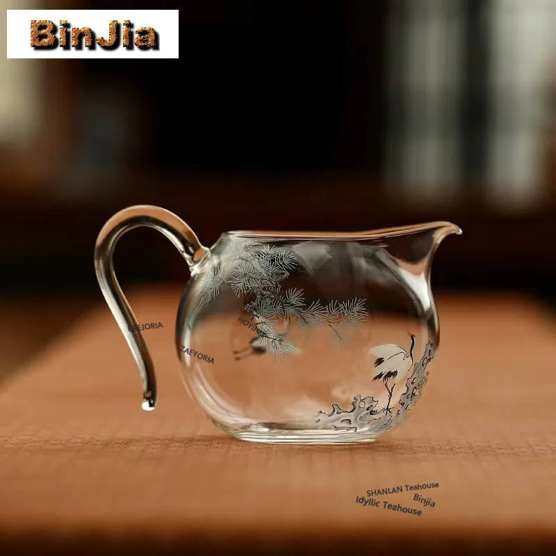 340ml Heat-resistant Glass Pine Crane Tea Pitcher Divide Tea Fair Cup Cha Hai Dispenser Justice Cup Fair Mug Cha Supplies Craft