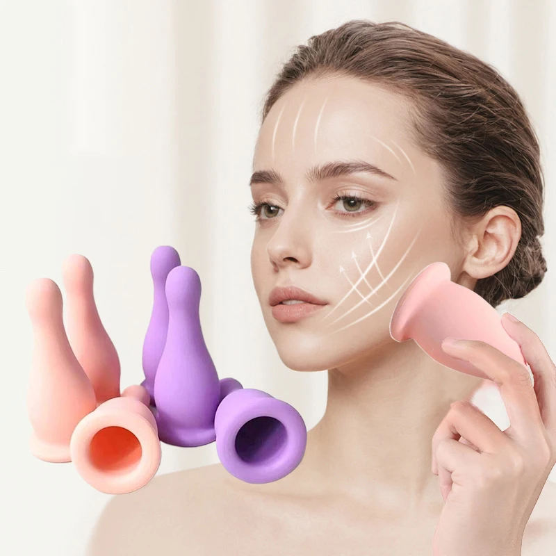 2Pcs/Set Silicone Vacuum Cupping Massage Jars Anti  Massage Facial Suction Cups Face Neck Lift Skin Scraping Guasha Anti Wrinkle