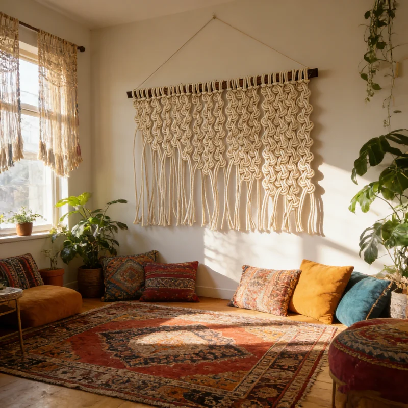 

Handmade Bohemian Macrame Wall Hanging Tapestry, Large Knot Wall Art, Nordic Ins Style Boho Home Decor Wall Ornament