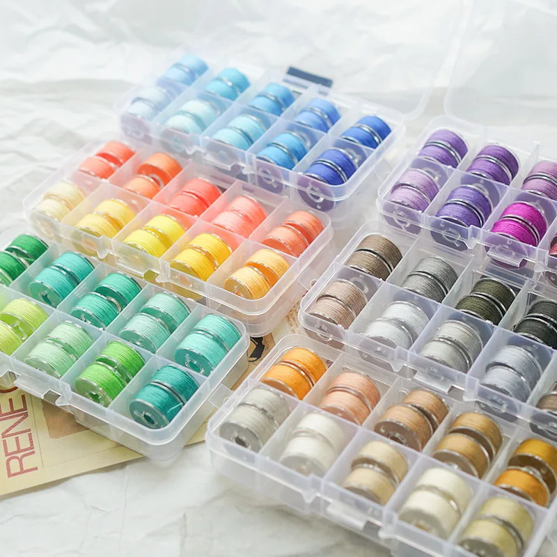 1 Set Shuttle Core Box Transparent Tape Thread 10 Grid Shuttle Core with Fixed Color Sewing Thread Box Shuttle Core Set