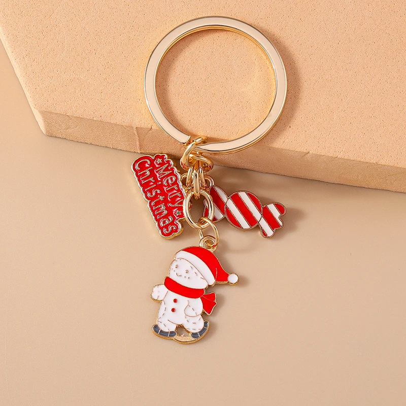 Modischer Weihnachtsbaum-Schneemann-Schlüsselanhänger für Autoschlüssel Festliche Geschenke für Frauen Männer Handtaschenanhänger Schlüsselringe DIY-Accessoires – Detail 15