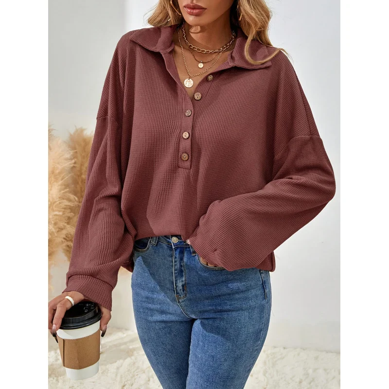 เสื้อเชิ้ตผู้หญิงลำลอง แขนยาว ปกเสื้อแบบปกเชิ้ต สีพื้น เรียบหรู ทันสมัย สไตล์ใหม่ ฤดูใบไม้ร่วง-ฤดูหนาว ปี 2025