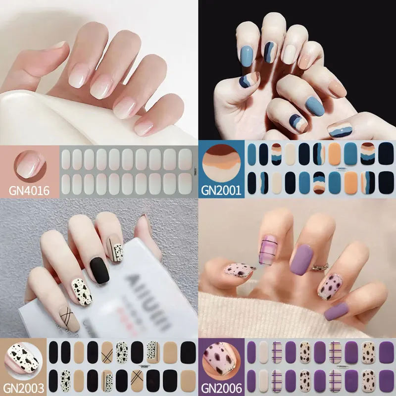 Autocollants adhésifs pour ongles en gel UV, 20 doigts, sans cuisson, pâte complète, semi-durci, nail art, DIY