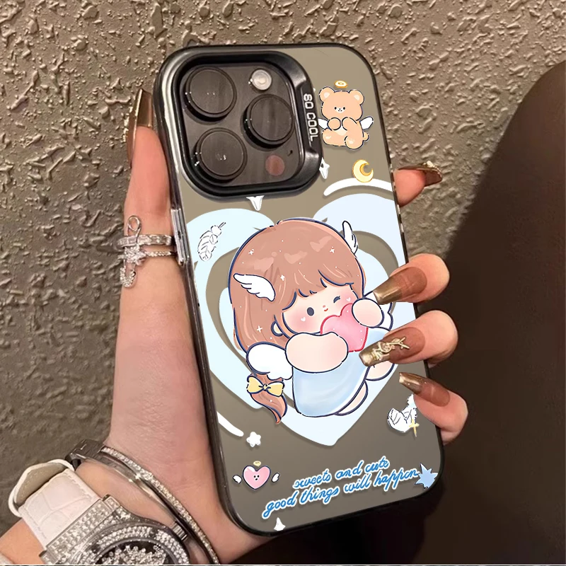 Moon Little Angel Girl Laser Case For Xiaomi Redmi Note 12 13 Pro Plus 5G 12S 11S 11 10 10S 9 9S Redmi 12 12C 13C Bumper Cover