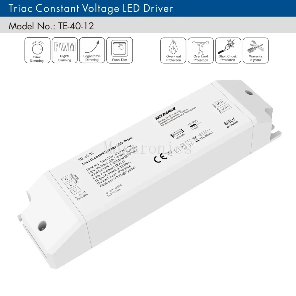 트라이액 정전압 LED 드라이버 조광기, PWM 디지털 조광 트라이액 드라이버, LED 조명 테이프용, 1CH, 40W, AC 220V-DC 12V, 24V