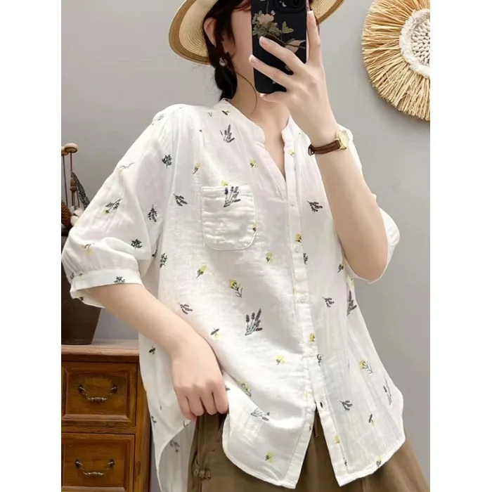 

Loose Polka Dot Shirt Women's Fashionable Midi Sleeve Casual Style Spring Summer New Arrival Breathable Comfortable Floral Pa...