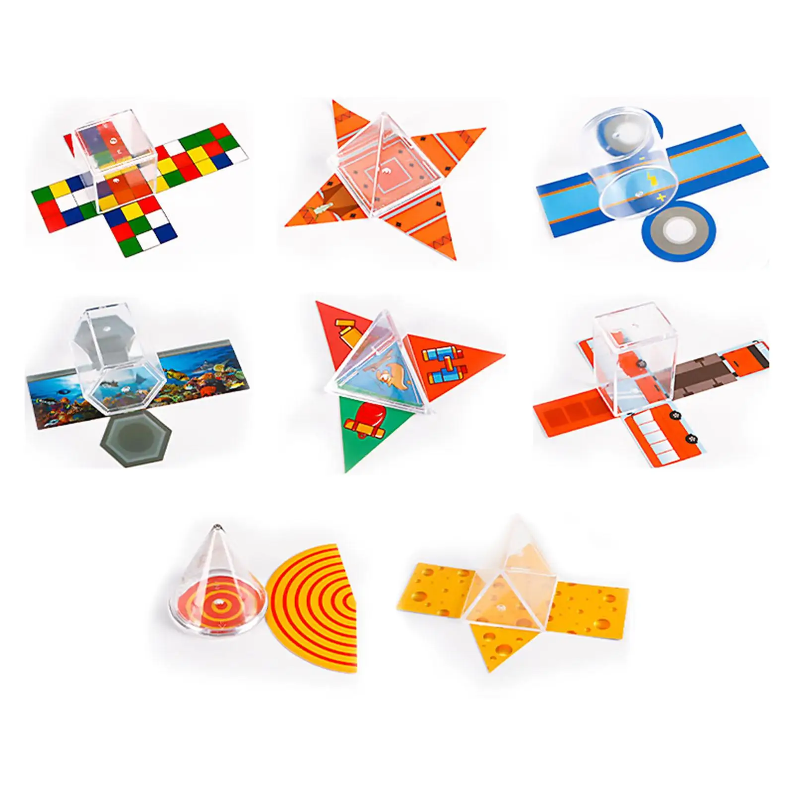 Folding Geometric Shapes Math Manipulatives Transparent 3D Solids Blocks