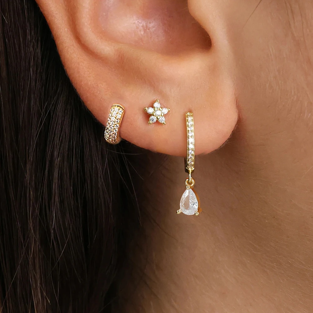 

3 шт. модные круглые серьги-кольца для женщин, серьги из нержавеющей стали с цветами и каплями воды, ювелирные изделия для пирсинга aretes de mujer