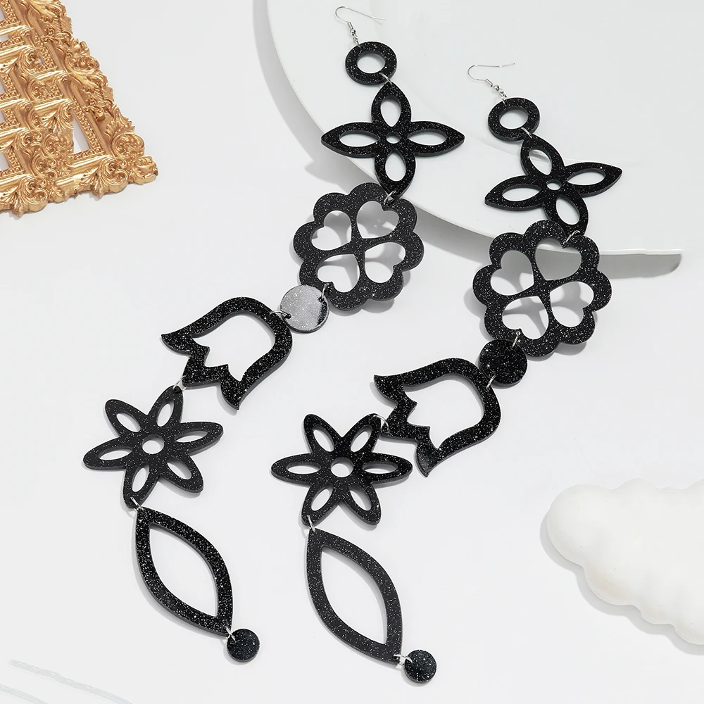 

Extra Long Irregular Geometric Acrylic Drop Earrings Exaggerated Flower Bell Pattern Pendant Earring for Women Punk Jewelry Gift