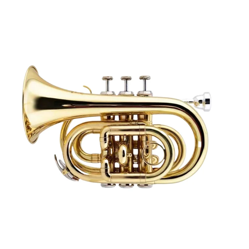 Palm-sized pocket trumpet in Bb key, brass mini trumpet for beginners, portable trumpet instrument