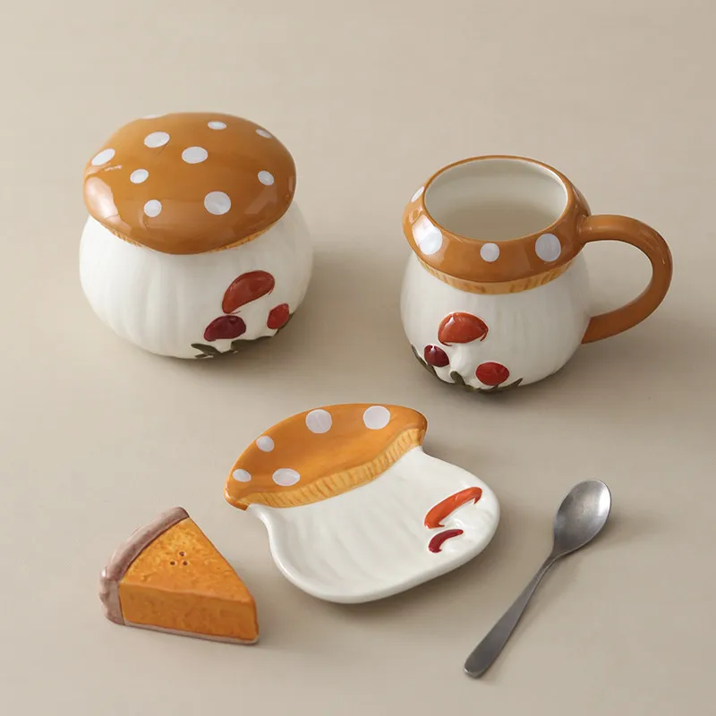 Nordic Mushroom Tableware Ornaments Living Room Bedroom Dining Table Mug Dessert Plate Storage Can Seasoning Bottle Decoration