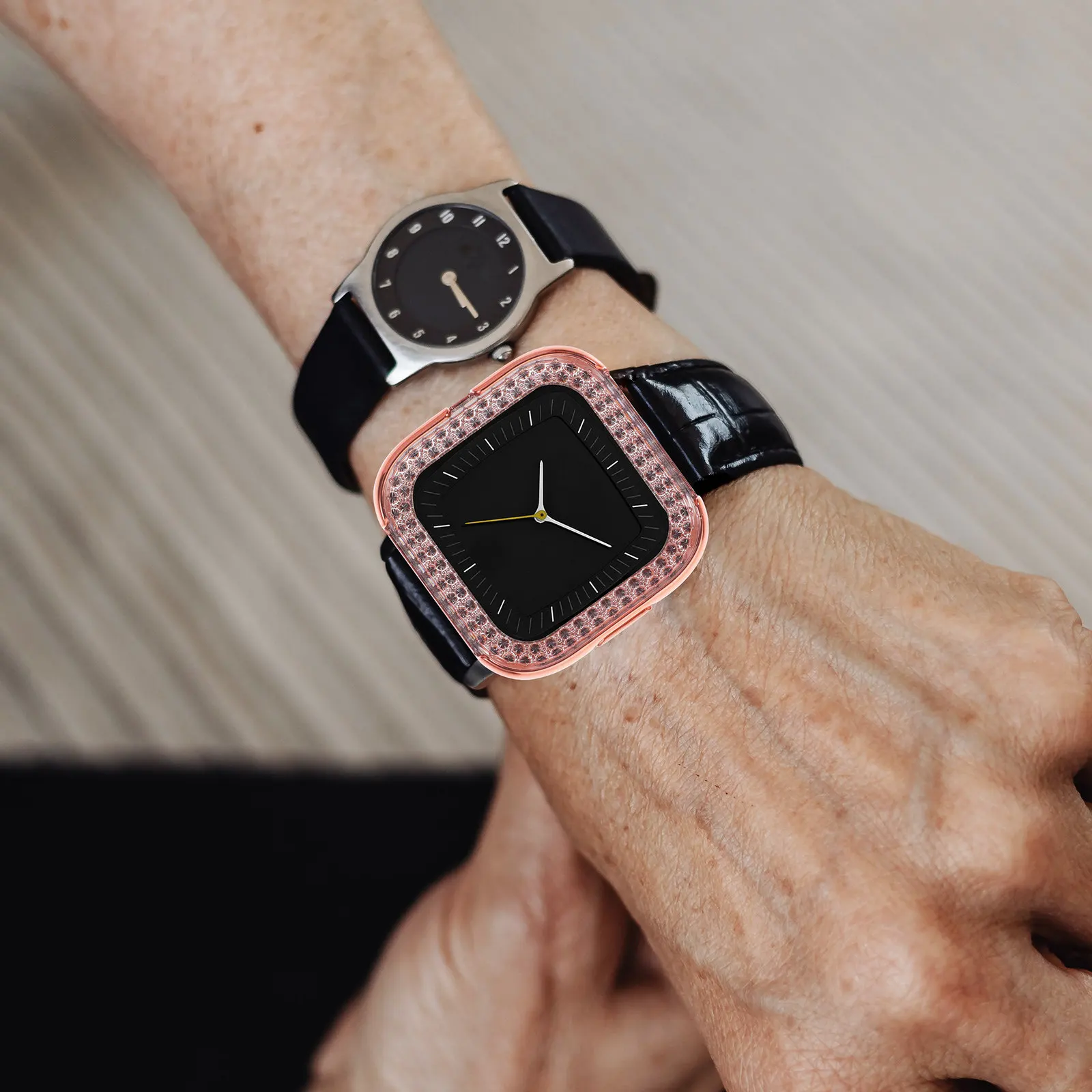 

1Pcs Watch Case Protective Frame Cover Double-Row Drill Shock Resistant Fit Rose Gold Elegant Sturdy Luxury