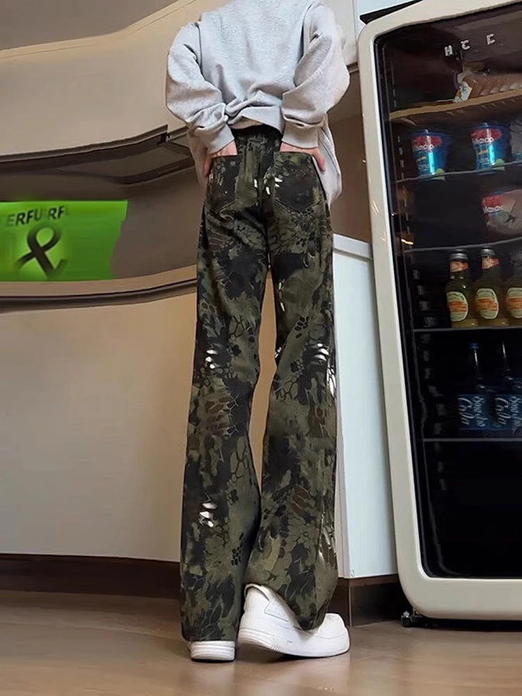 

Мужские джинсы с принтом под змеиную кожу, камуфляжные, зауженные, прямые, в американском ретро-стиле, весенние, узкие, расклешенные, с эффектом потертости