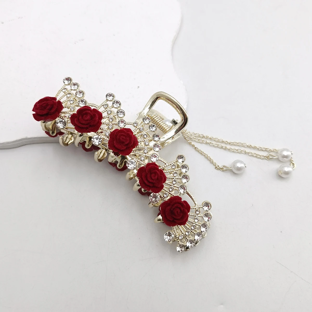 Mode Romatics Mode Antieke Rode Rozen Bloemen Haarklauwen Voor Vrouwen DiamondMetal Haaraccessoires