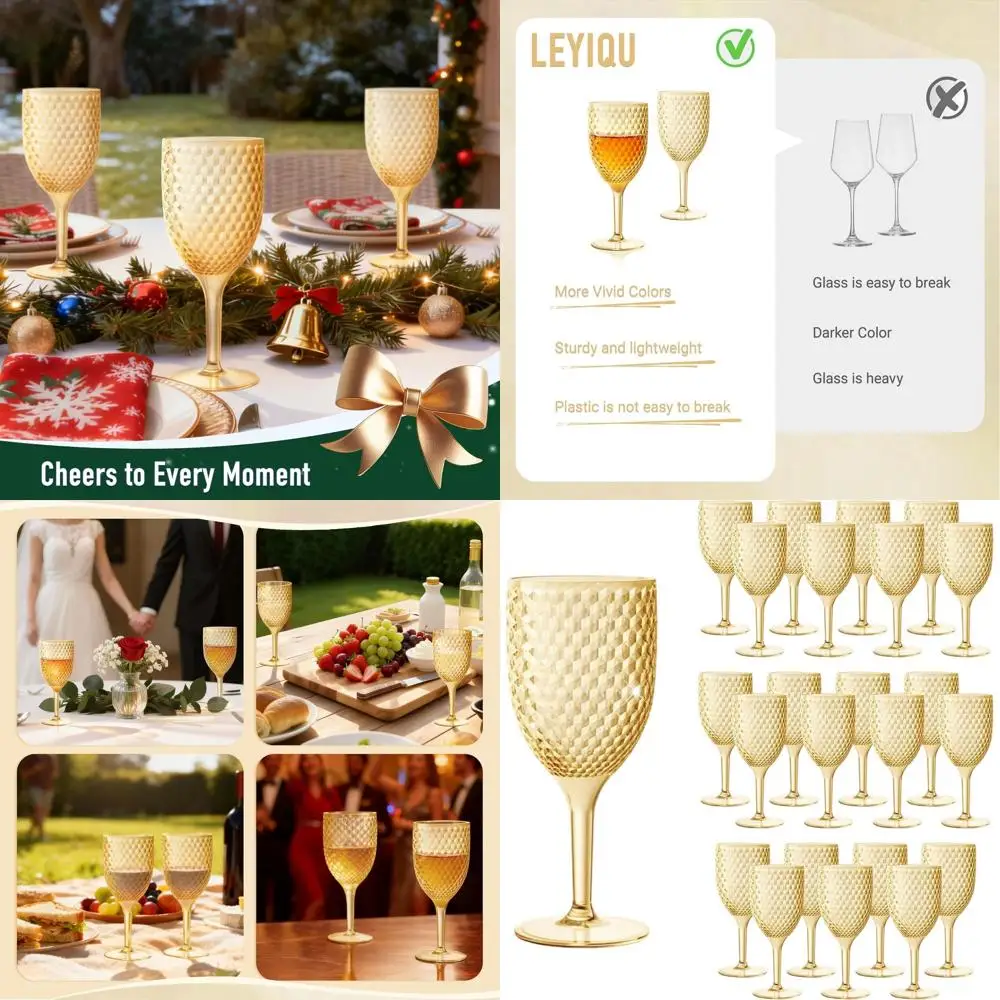 

Набор из 24 прочных золотых акриловых бокалов для вина, емкостью 13 унций, идеально подходит для вечеринок и свадеб.