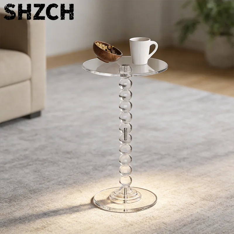Transparenter Acryl-Beistelltisch, Moderner Runder Kürbisförmiger Couchtisch, Minimalistischer Durchsichtiger Beistelltisch für Wohnzimmer, Lucite Nachttisch