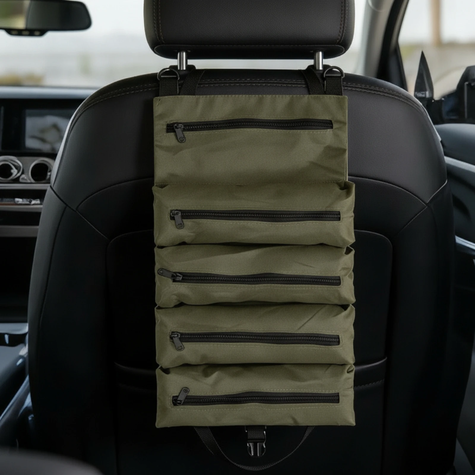 Roll-up Tool Bag Compact Roll up Tool Bag Car Seat Back Organizer Zippered Foldable for Drivers, Road Trips, Garage