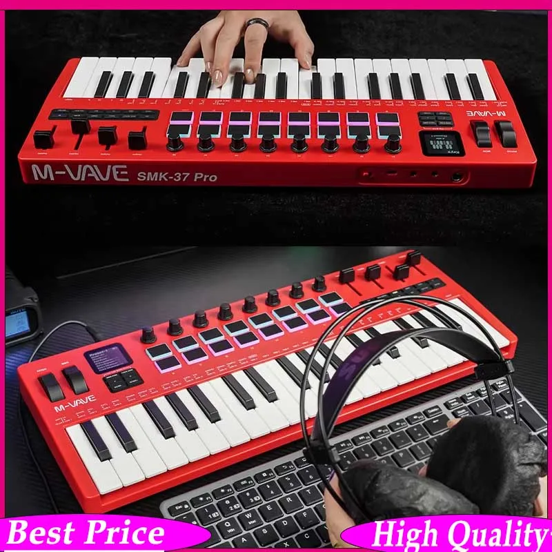 M-VAVE SMK-37 PRO 37-Key USB MIDI Controller with 16 RGB Pads & 8 Knobs Supports Software Operation for WINDOWS MAC IOS Android