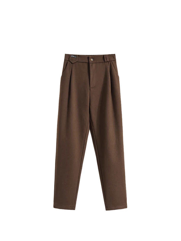 Spodnie garniturowe damskie z wysokim stanem i szerokimi nogawkami, plus size, koreański styl, zimowa moda, luźne spodnie damskie plus size.