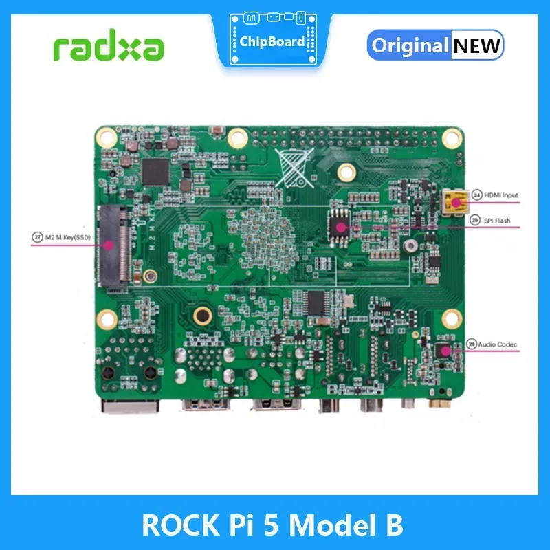 Radxa ROCK Pi 5B RK3588 Salida 8K de 8 núcleos y 64 bits con 4G 8G 16G RAM opcional