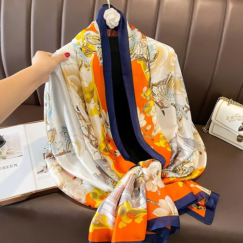 180*90cm Luxury Brand Women Summer Silk Scarves Shawl Lady Wrap Soft Female Europe Designer Beach Bandanna foulard muffler pareo