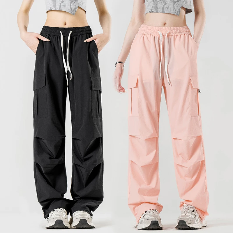 

Women Sports Sweatpants Parachute Joggers Cargo Pants Wide Leg Chic Punk Pants Baggy Striped Trousers